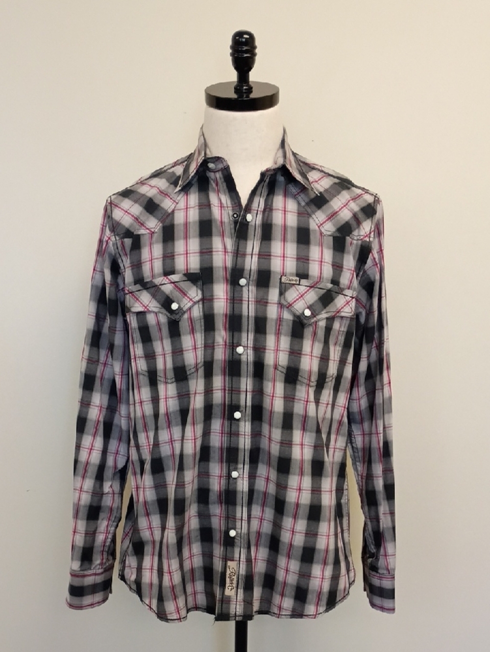 Rafter C Red Black Plaid Pearl Snap Western Shirt Cowboy Rodeo Size Medium